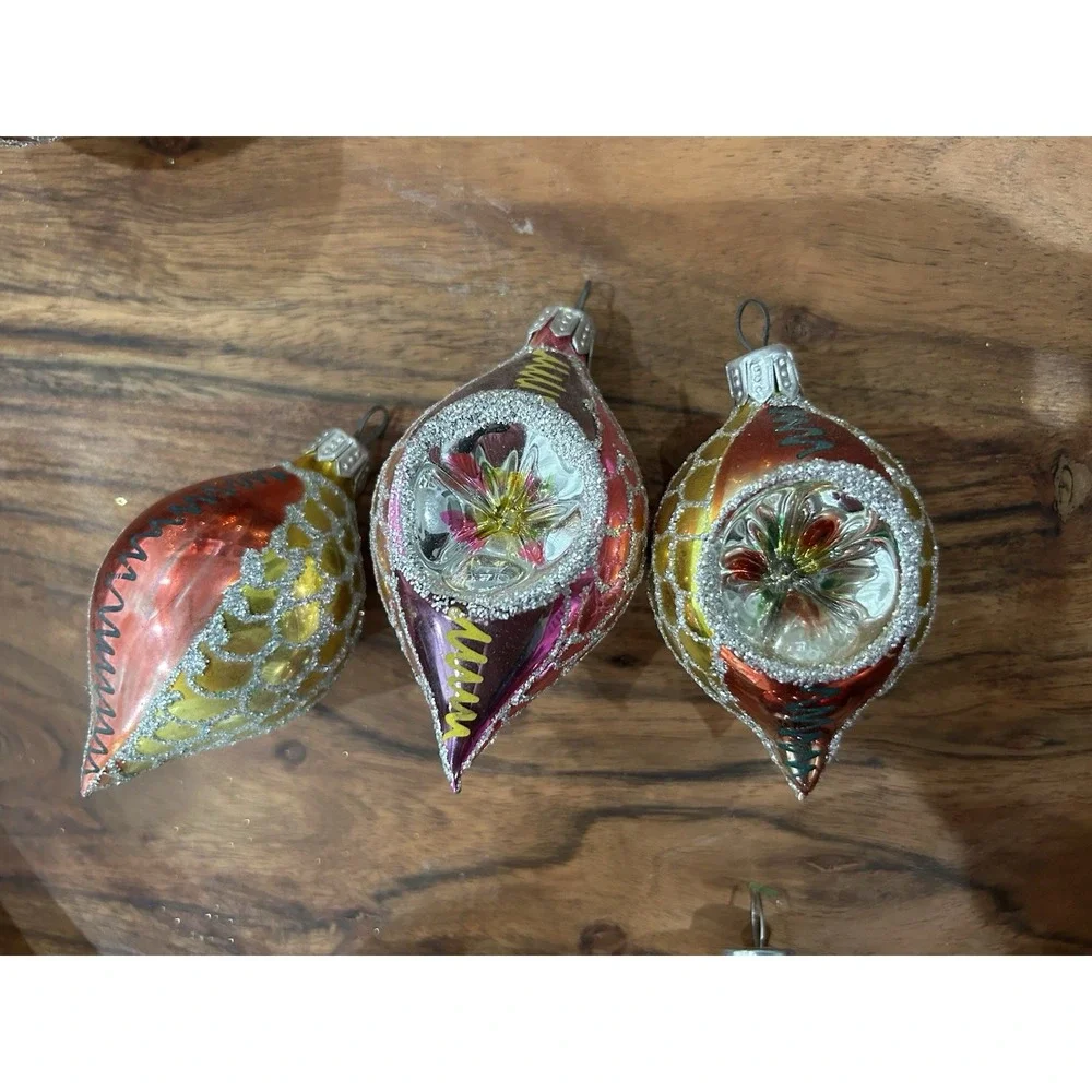 Vintage 1940s/1950s MCM Indented Glass Christmas Ornaments Lot of 9 Estate Find‎
